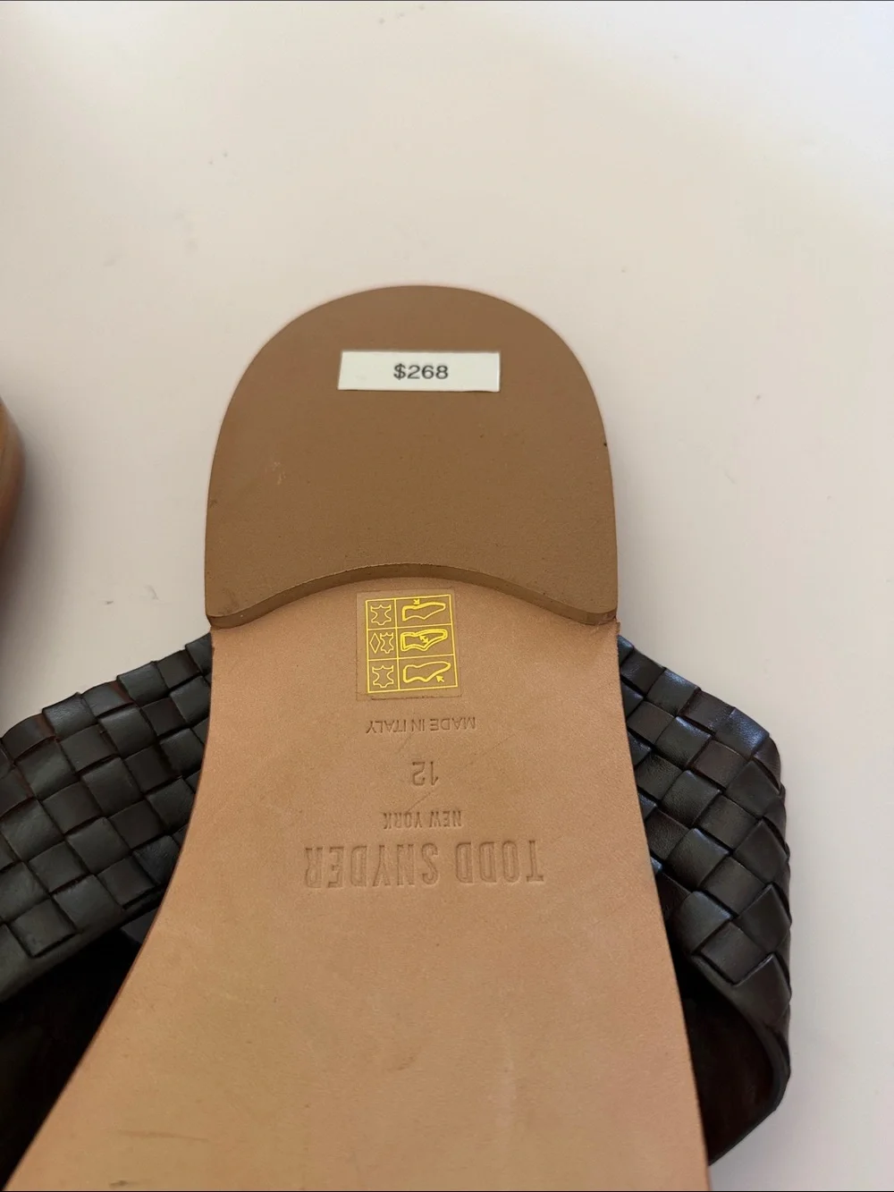 Todd Snyder Woven Crisscross Brown Leather Slide Sandals Sz 12.  Tub8